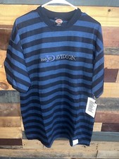 VTG Brand New Harley Davidson black/blue Striped Embroidered shirt Size Large