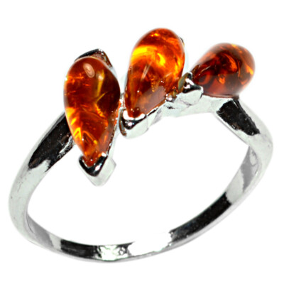 Authentic Baltic Amber 925 Sterling Silver Ring Jewelry N