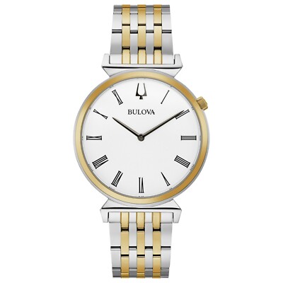 Bulova Regatta Men's Quartz Slim Two-Tone White Dial Watch 38mm 98A233