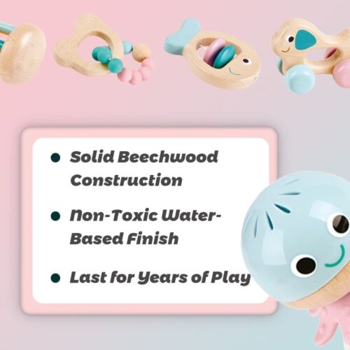 Hape Multi-Stage Sensory Gift Set Wood Rattles Teethers Development Baby Toy 0+ - Picture 6 of 6