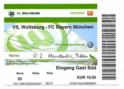 Ticket BL VfL Wolfsburg - Bayern München 2012/13 - 第 1/1 張圖片