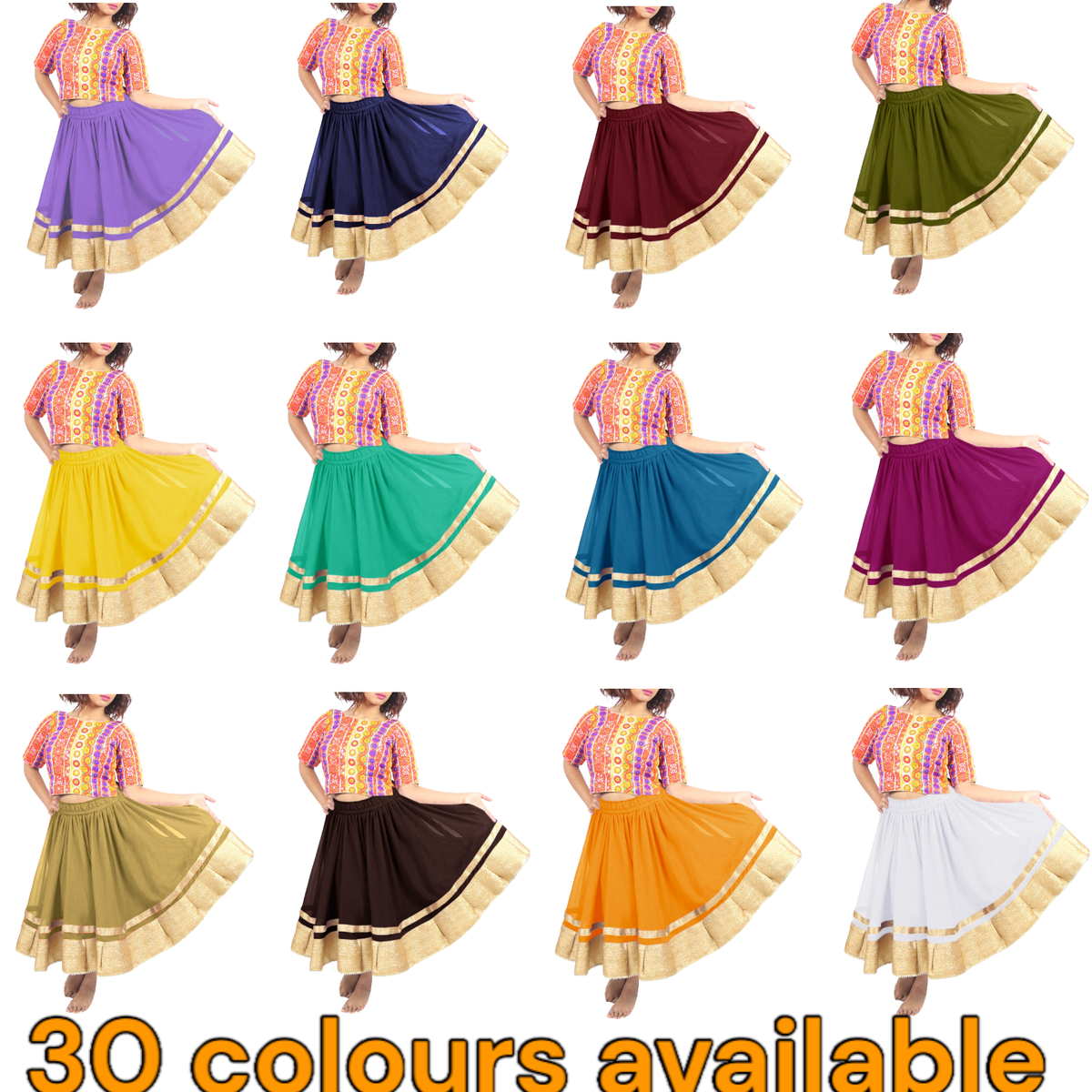 Bollywood Dance Skirts Chiffon Color Women Belly Dance Skirt 
