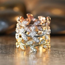 Fashion Leaf Ring Women 925 Silver,Rose Gold,Gold Jewelry Ring Sz 6-10