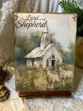 Church, Sheep, Primitive Folk Art, Lord is my Shepherd, Handcrafted Plaque Sign