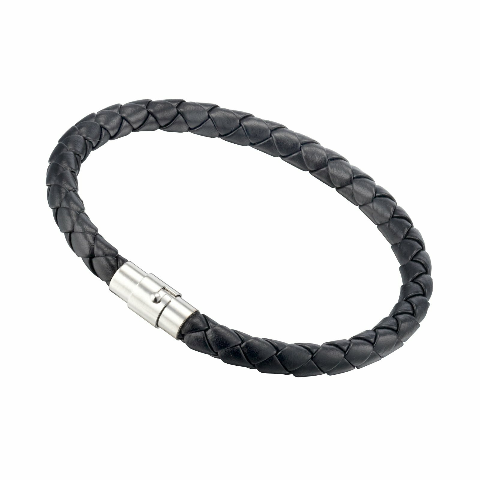 Black Leather Stainless Steel Wristband Bracelets Great Gifts 001USEVE