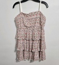 The Pink Box tiered ruffle pleated mini dress. Size Medium