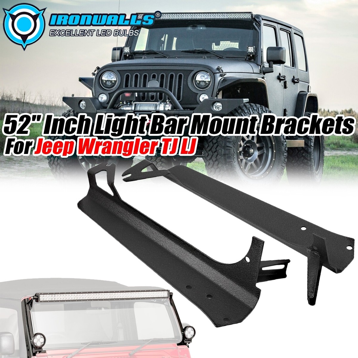 52 LED Light Bar Windshield Bracket Mount For Jeep Wrangler