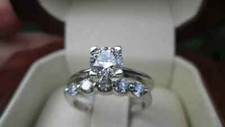 14K White Gold Finish 2Ct Round Cut Lab Created Diamond Engagement Gift Ring Set