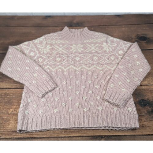 Ralph Lauren Fair Isle Sweater Hand Knit Wool Blend Pink Petite Medium Size