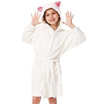 Kid Girls Robes Sequins Cat Ear Hooded Bathrobe Fleece Pajamas Dress Gown 3T-12Y