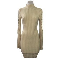 Fashion Nova Cream Beige Ribbed Knit Turtleneck Long Sleeve Sweater Dress Size S