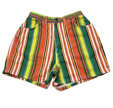 VTG 80s 90s Striped High Rise Bareback Denim Mom Shorts Size 12 24 W Festival