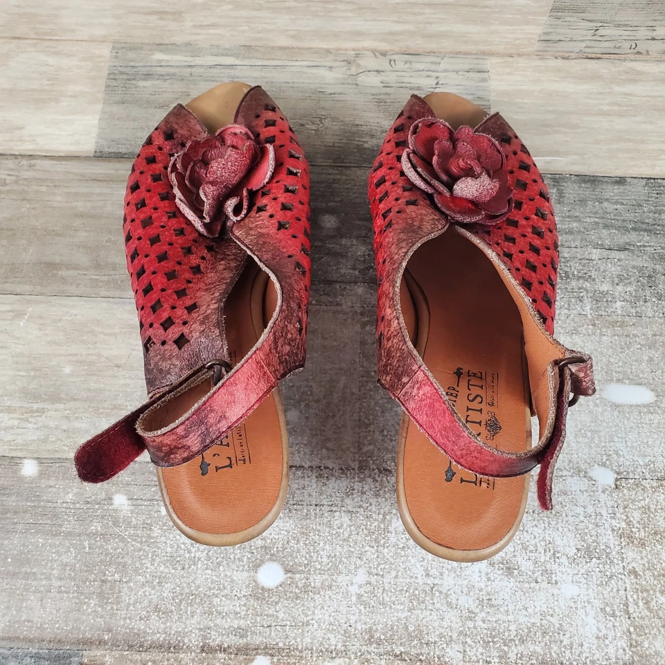 Spring Step L'Artiste Lovella Women Sandal Sz 9.5 Red Slingback Slip On Open Toe - Image 4 of 4