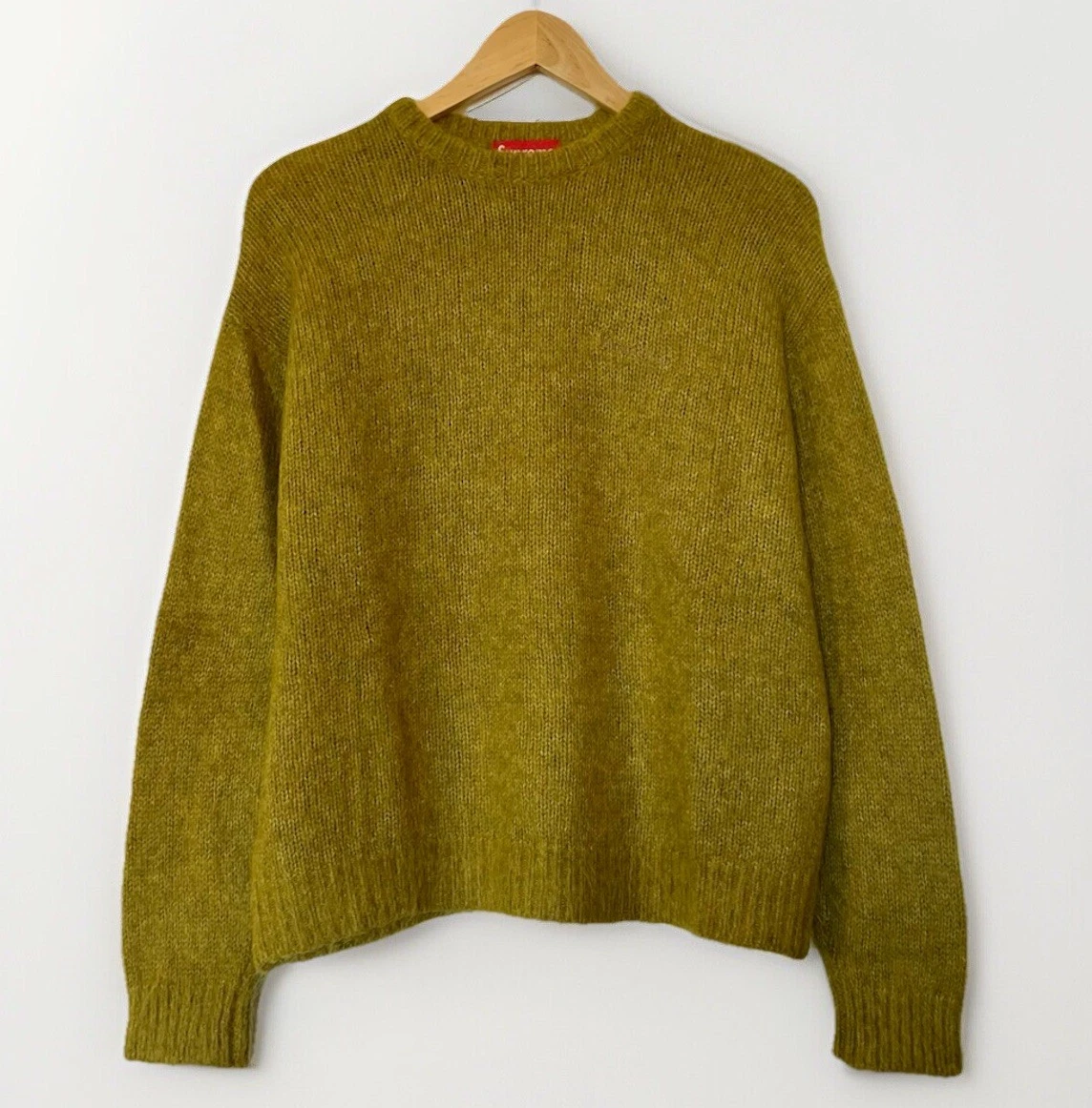 Pull mohair suprême homme M vert acide mélangé FW22 tricot hirsute col rond excellent état