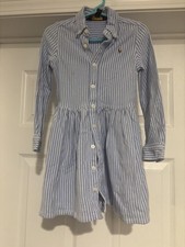 POLO RALPH LAUREN Classic Casual Striped Preppy Shirt Dress Blue White Girl's 4T