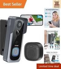2K Wireless Doorbell Camera with 2-Way Audio & No Subscription, Alexa Compatible