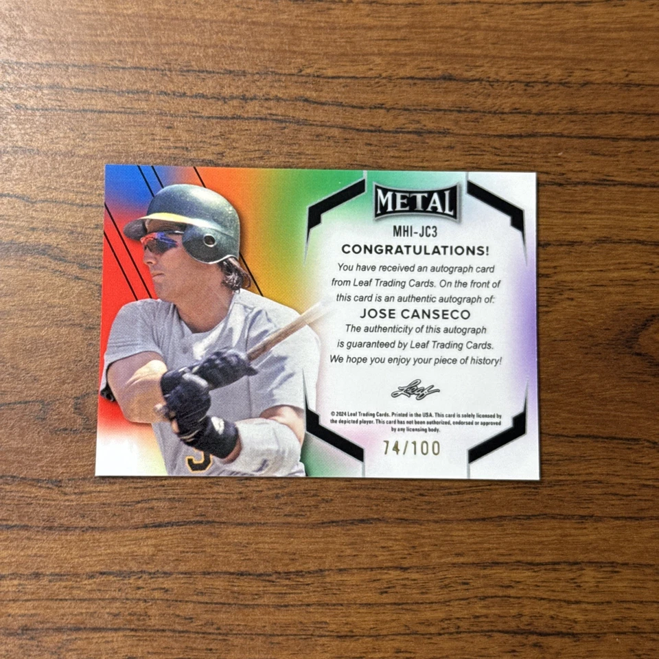 2024 Hoja Metal Inscripciones Azul Prismático #MHIJC3 José Canseco AUTO 74/100 Foto 2 de 4