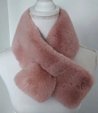 Vintage Women's Faux Fur Collar Scarf, Pull-Through Warm Neck Wrap, Burgundy Fur