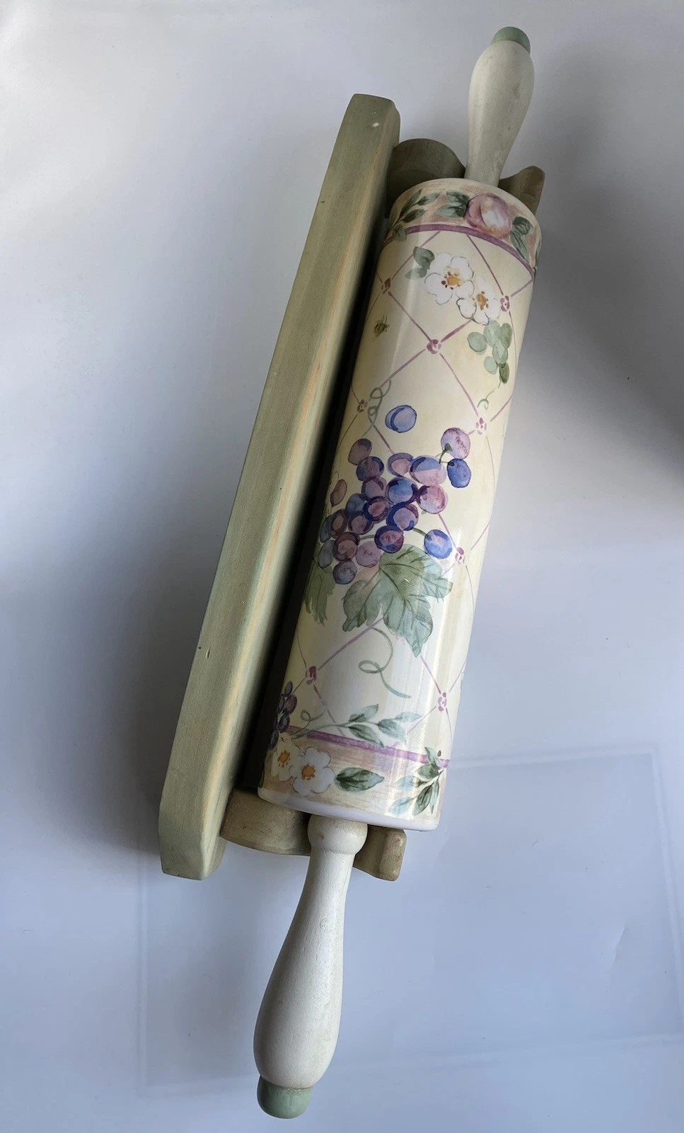 Pfaltzgraff Rolling Pin With Wooden Hanger, 18.5” Ceramic Rolling Pin
