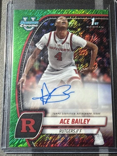 2024-25 Topps Bowman Chrome Ace Bailey Rookie 1st Auto Green Shimmer Refractor