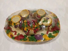 Vintage Mini Resin Tea Set--Teapot w/Lid, Sugar/Creamer, 2 Cups/Saucers, Tray