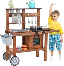 Outdoor mud kitchen for kids, wooden toy kitchen with detachable sink.