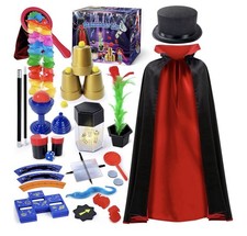 Kids Magic Kit with Magician Costume, Hat, Wand Magic Tricks Set, Pretend Play