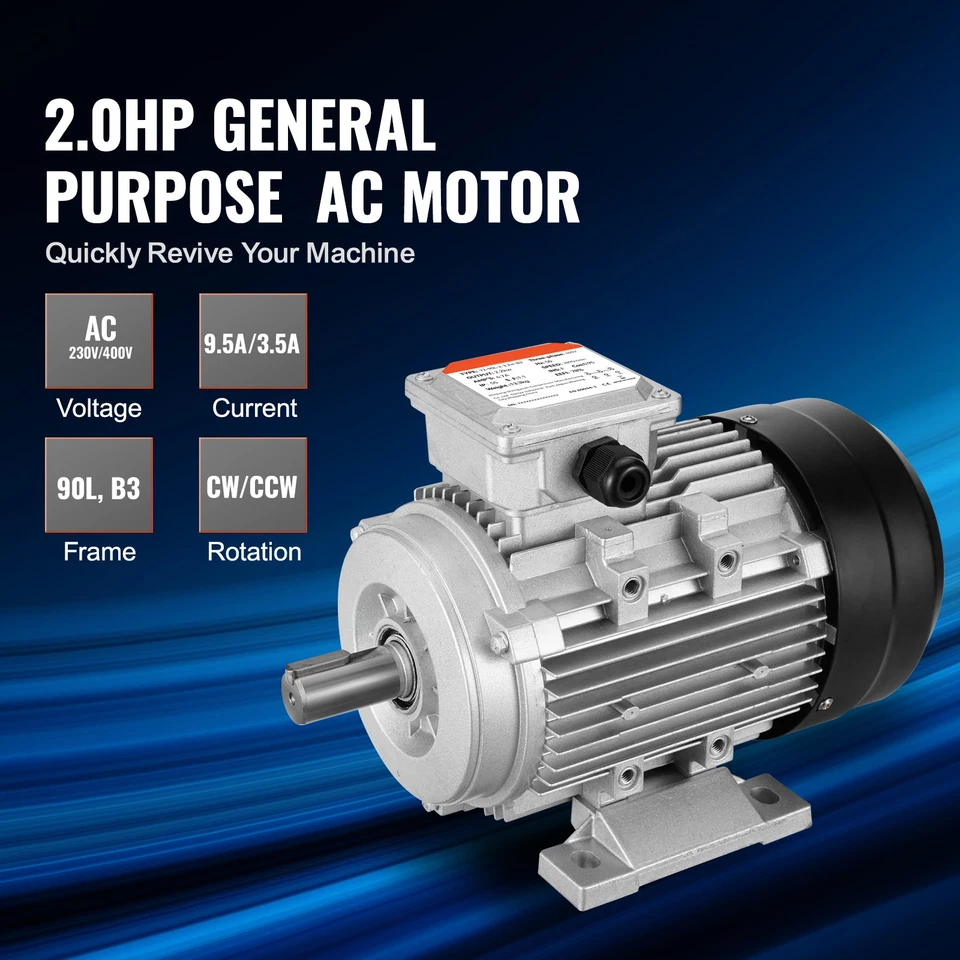 Motor Eléctrico 3000 RPM CA 230/400 V 9,5/3,5 A 1,5 kW 300 x 175 x 215 mm - Imagen 2 de 4