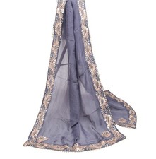 Sushila Vintage Gray Dupatta Gotta Patti Embroidered Pure Silk Floral Long Stole