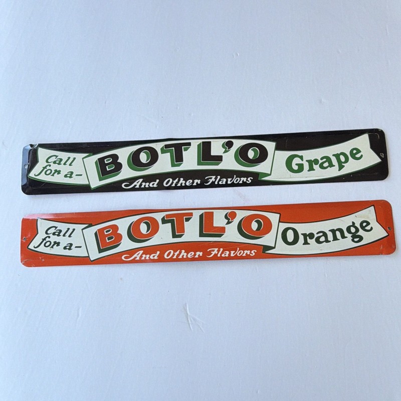 Vintage 1950s BOTL’O Soda Fountain Flavor Strip Signs – Grape & Orange – A Pair