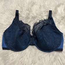 Adore Me 42G Bra Blue Demi Underwire Back Closure Lace Overlay 