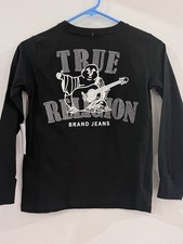 True Religion Boys Black Long Sleeve Logo Crew Neck T-Shirt Size S 8 