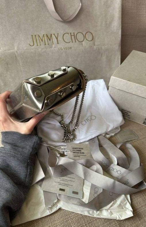 Jimmy Choo Lockett Petite Shoulder Bag Vintage Silver Leather ETZ