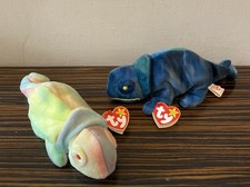 2 Ty Beanie Babies Rainbow The Chameleon x 2 Beanies With Tags 1997 excellent 