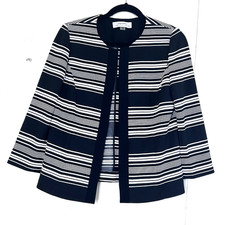 Tahari by Arthur S. Levine Black White Striped Open Front Blazer Size 8 Preppy