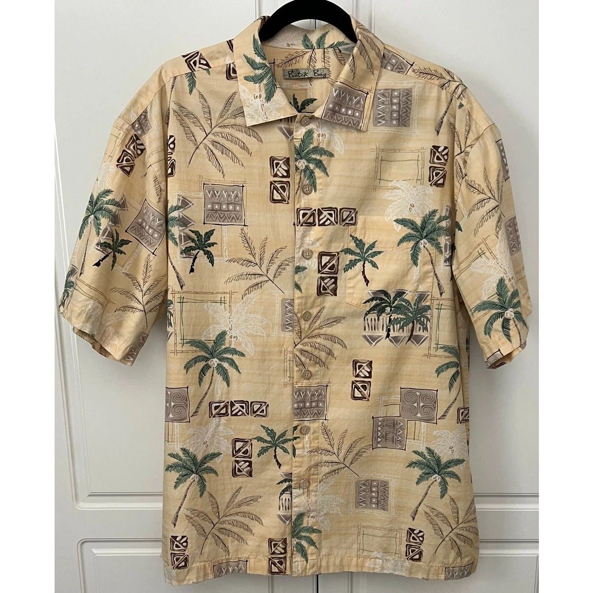 Vintage Men's Batik Bay Light Yellow Hawaiian Shirt Size L