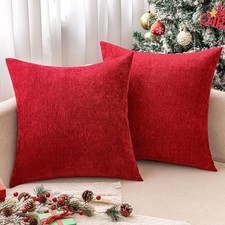 MIULEE Pack of 2 Red Decorative Christmas Pillow Covers 20x20 Inch Soft Chenille