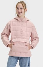 Art Class Girls Pink Quilted Hooded Jacket Snap Front size 10 Pockets