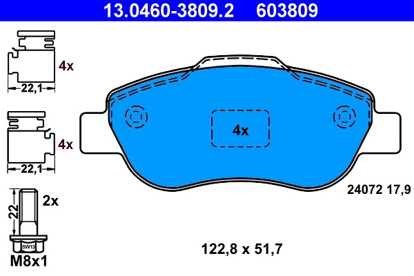 Plaquettes de frein disque ATE 13.0460-3809.2 pour système de freinage d'origine OE 77362689