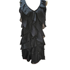 Fun Ann Taylor LOFT Navy Mini Dress Swiss Dot Tiered Layered Ruffles Womens 4