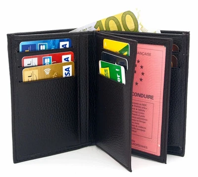 Portefeuille noir cuir synthétique Porte cartes, permis Homme - Photo 1/3