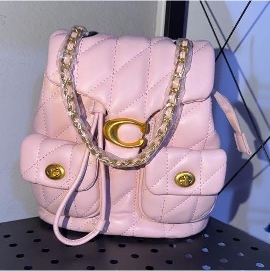 Coach Quilted Pink Leather Small Girls Backpack Gold  display picture 2