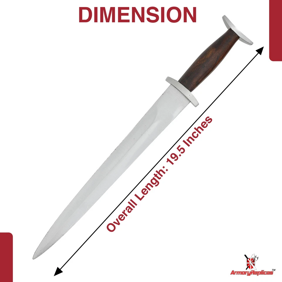 13th Century Knightly Sieghard Medieval Dagger Steel Full Tang Unsharpened LARP - Image 2 of 4