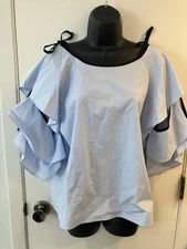 Few Moda Women’s M Cotton Top Ruffle Tie Sleeve Blouse