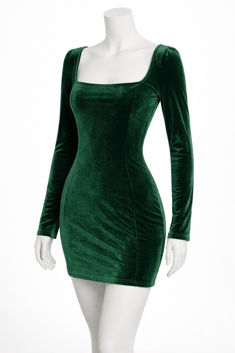 Emerald Green Stretch Velvet Mini Dress Size Small | eBay