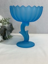 Indiana Glass Blue Lotus Blossom Footed Compote Candy Dish