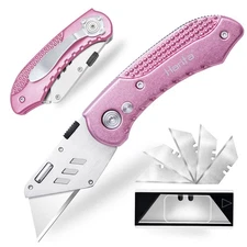 Box Cutter, Folding Utility Knife with Aluminum Handle, Heavy Duty Knife, Bac...