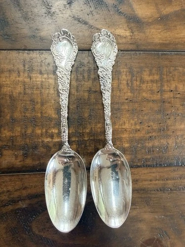 Wallace Sterling Silver Louvre Pattern Tablespoons Pair Antique Monogram H