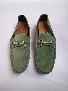 Authentique mocassin homme Gucci argent Horsebit cuir daim vert US8,5