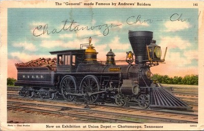 The General Train Union Depot Chattanooga Tennessee TN Linen Postcard XJ11
